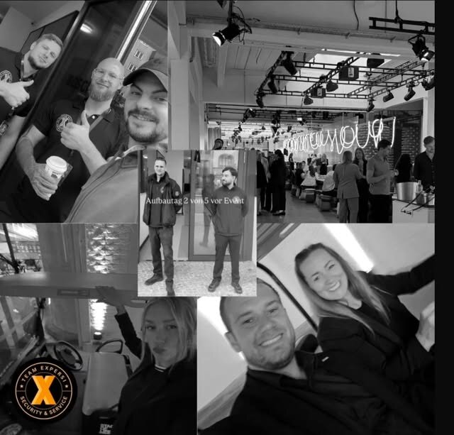 Collage vom Aufbautag: EXPERSI-StageHand-Team bei Auf- und Umbauarbeiten vor einem Event