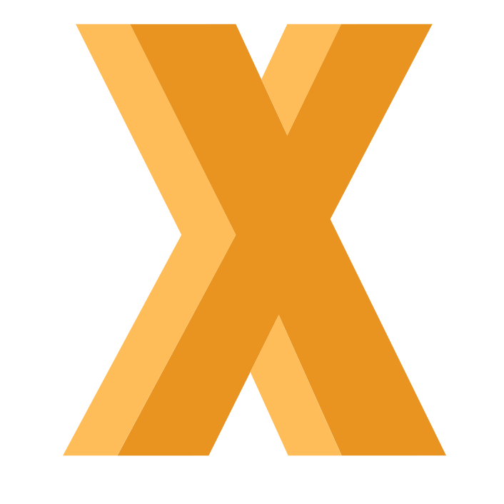 Orange Buchstabe "X" mit moderner, klarer Schriftart.