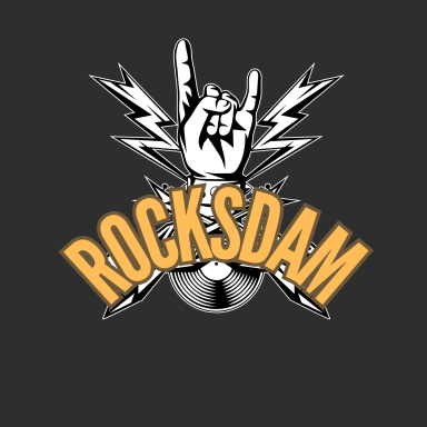 Logo mit einem erhobenen Rockzeichen und dem Schriftzug "ROCKSDAM".